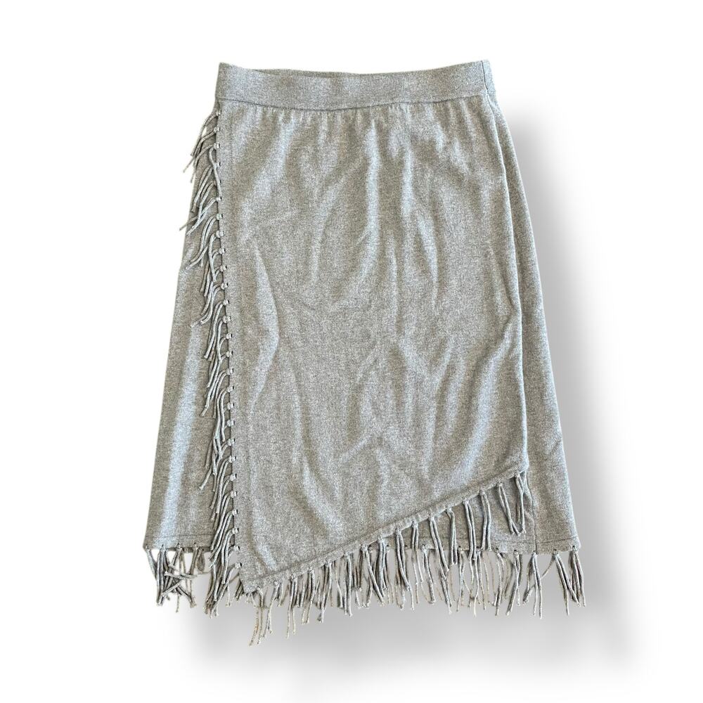 Per Se by Carlisle Beige Cotton Cashmere Fringe Knee Length Skirt Size Small